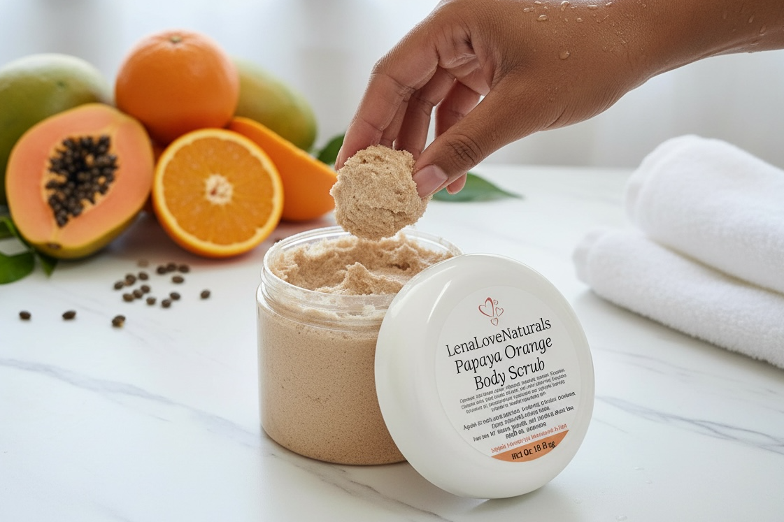 Papaya Orange Sugar Scrub (Whole body scrub, brightening body scrub, Orange body scrub, Papaya scrub, natural exfoliate)