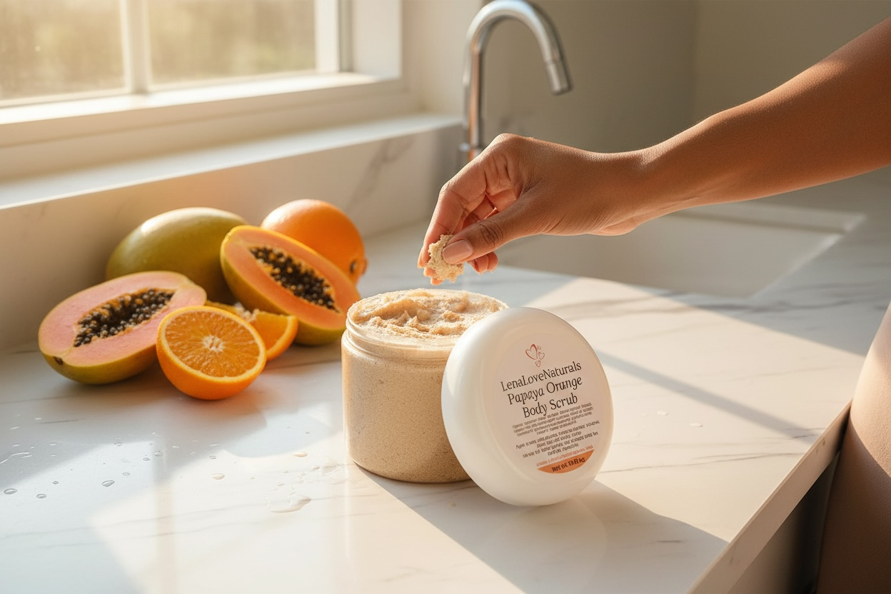Papaya Orange Sugar Scrub (Whole body scrub, brightening body scrub, Orange body scrub, Papaya scrub, natural exfoliate)