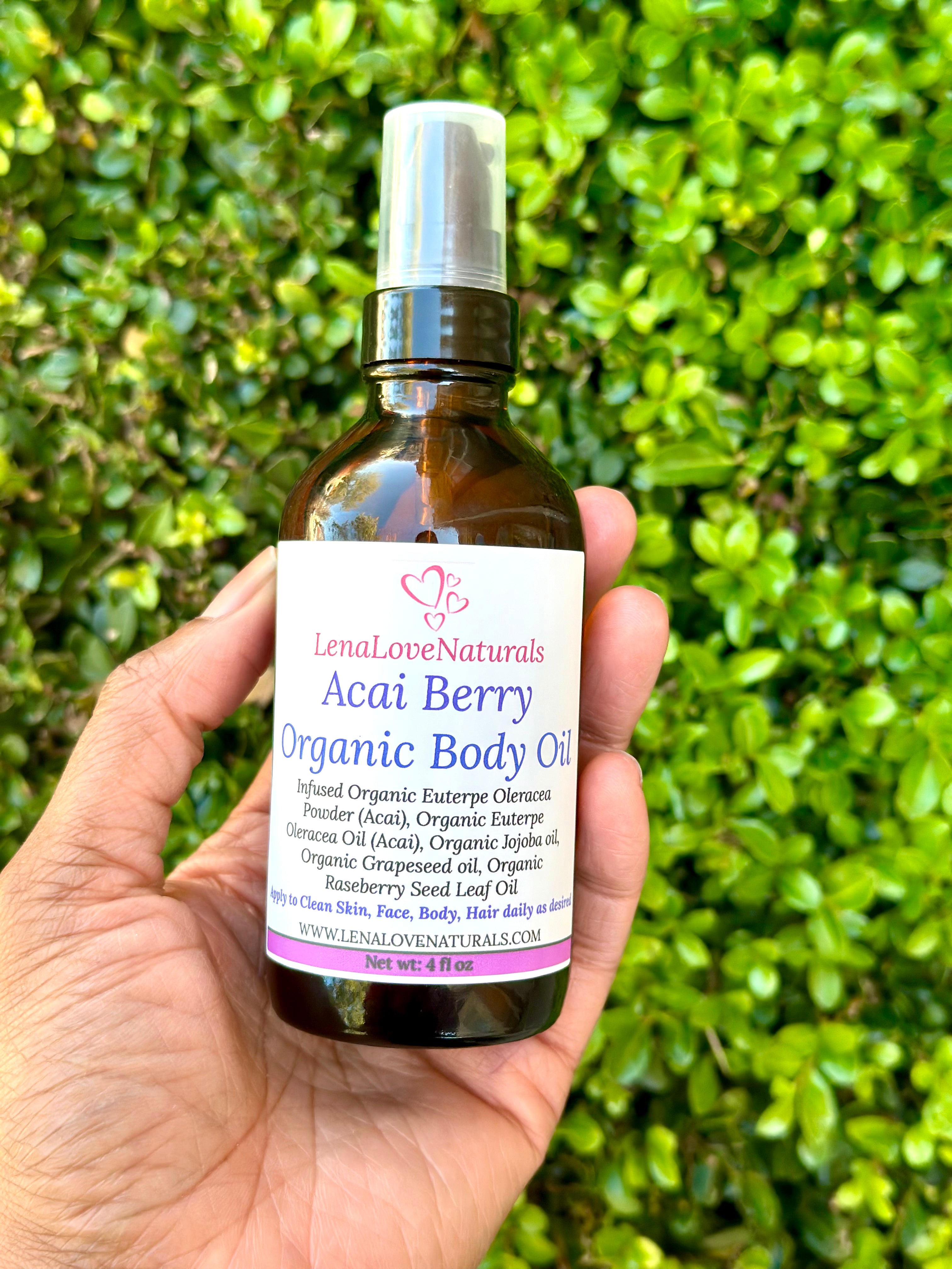 Acai Berry Organic Body Oil Handcrafted Luxurious Skin Moisturizer