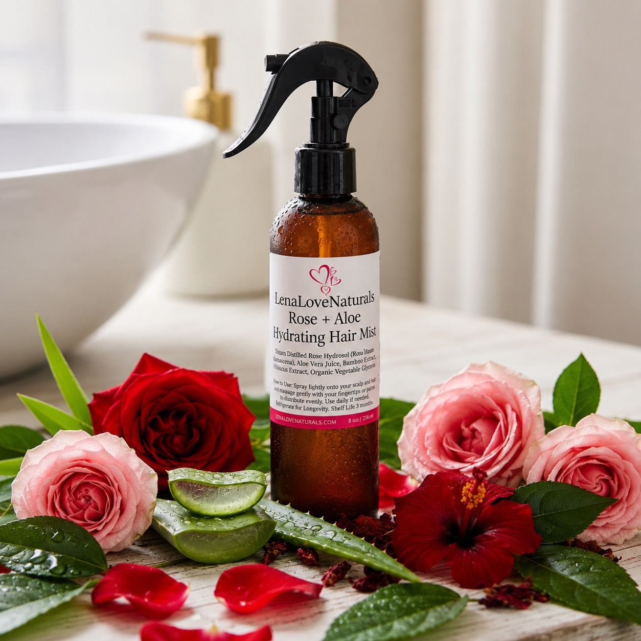 Rose + Aloe Hair Mist | Hydrating Scalp Moisturizer for Braids, Locs, All Hair Types, Refreshing Spray