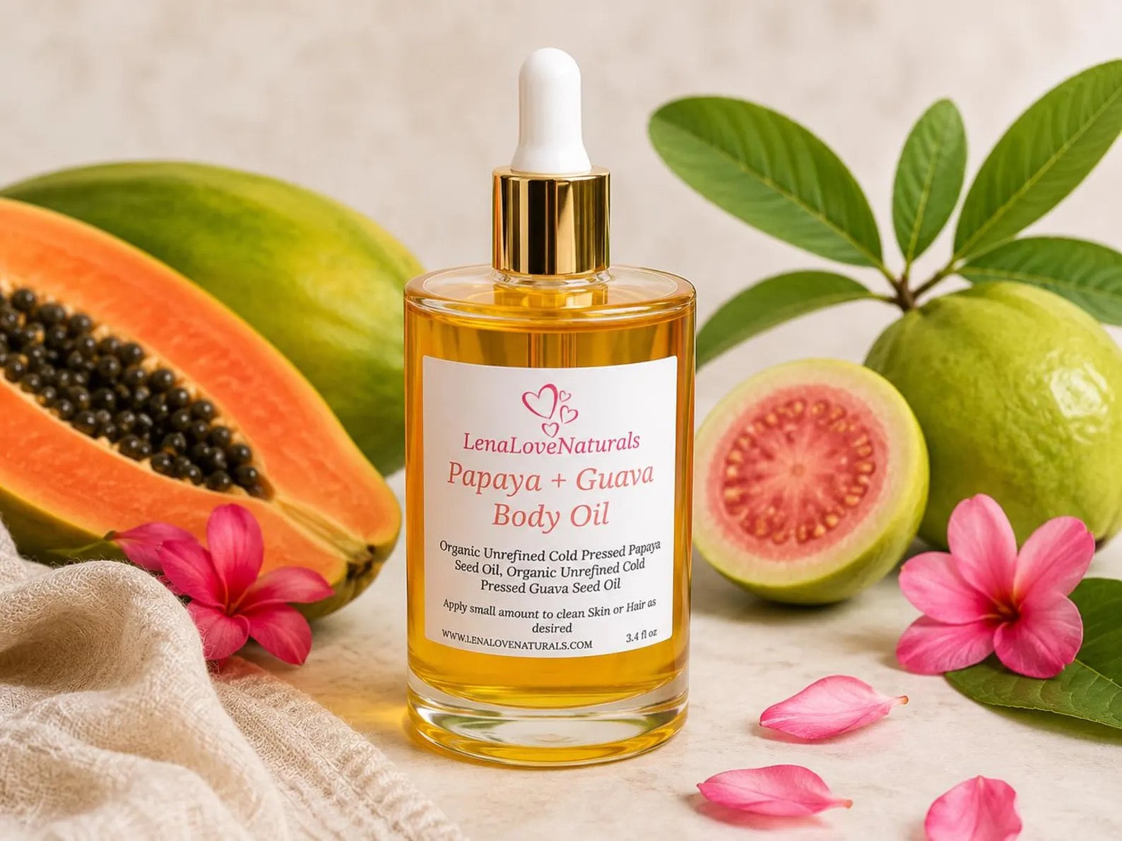 Papaya Guava Body Oil Organic Cold Pressed | Natural Glow Oil Lightweight Moisturizing | Tropical Fruit Hair & Skin Oil
