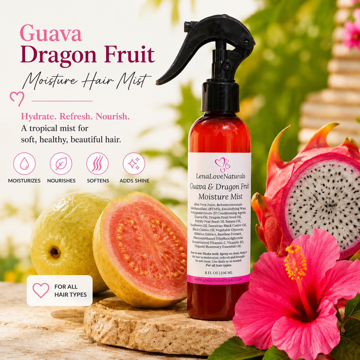 Guava Dragon Fruit Moisture Leave-In Conditioner Hair Mist | Guava Oil & Prickly Pear | Lightweight Leave-In Spray
