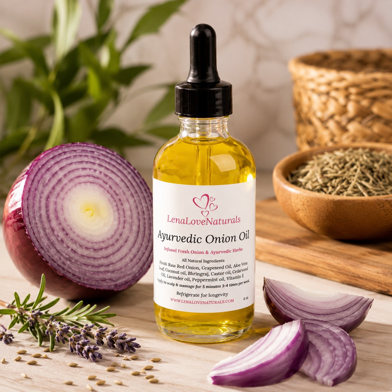 Onion Hair Growth Oil, Organic Ayurvedic Hair Oil with Aloe Vera and Bhringraj