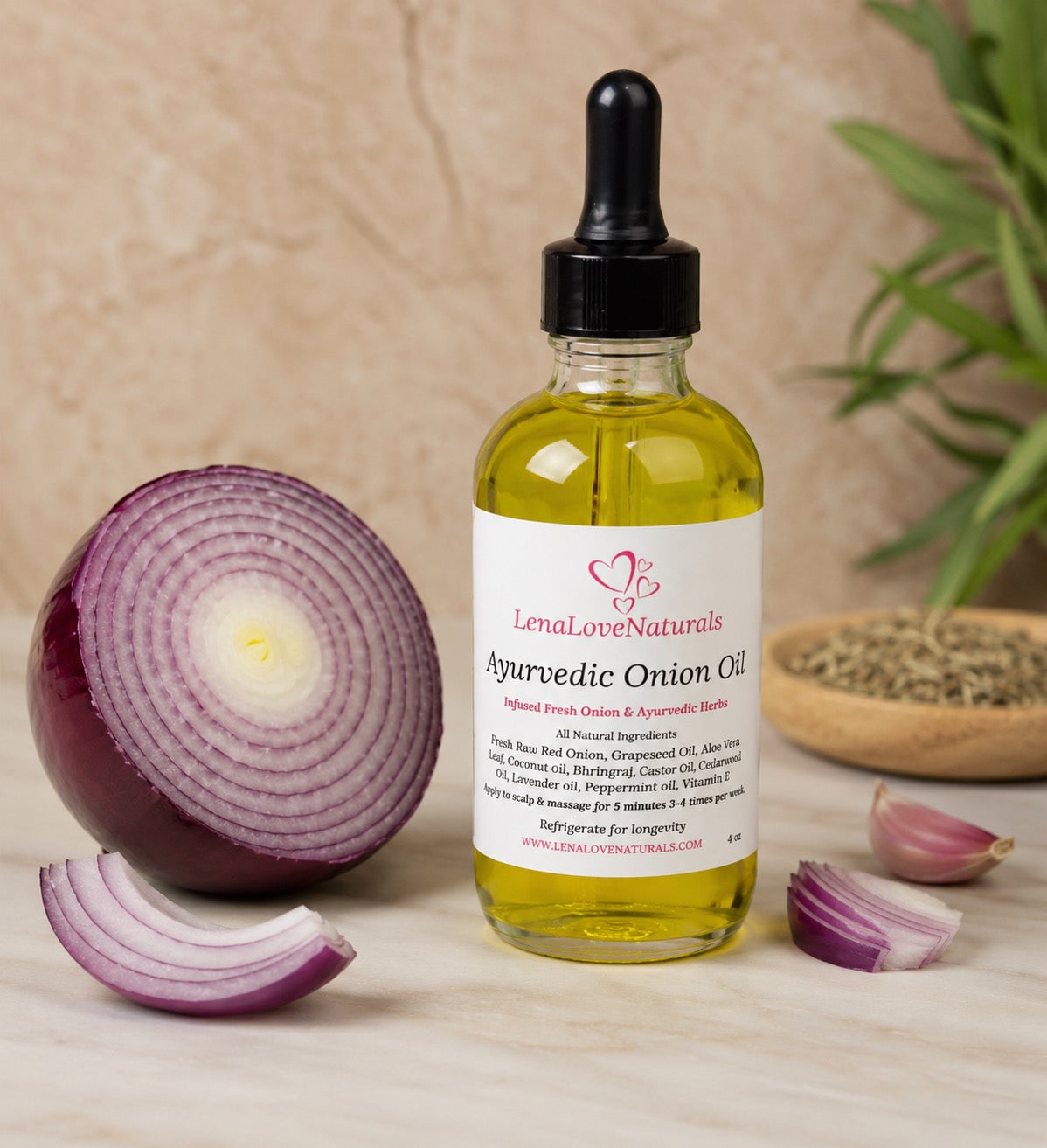 Onion Hair Growth Oil, Organic Ayurvedic Hair Oil with Aloe Vera and Bhringraj