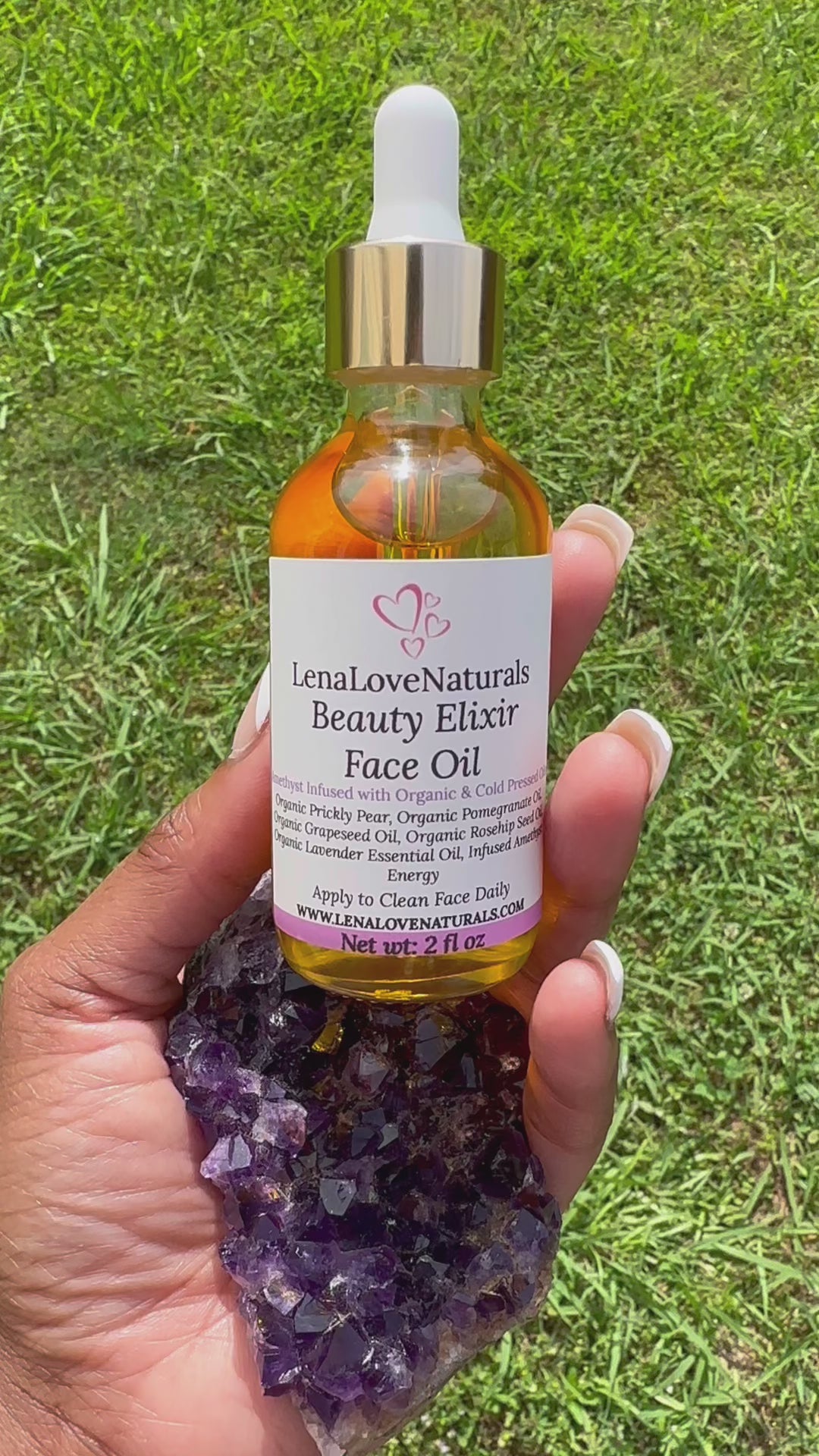 Load video: Beauty Elixir Face Oil Infused Amethyst Crystals