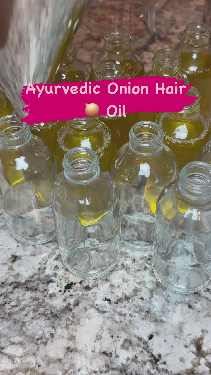 Load video: Onion Hair Growth Oil, Organic Ayurvedic Hair Oil with Aloe Vera and Bhringraj