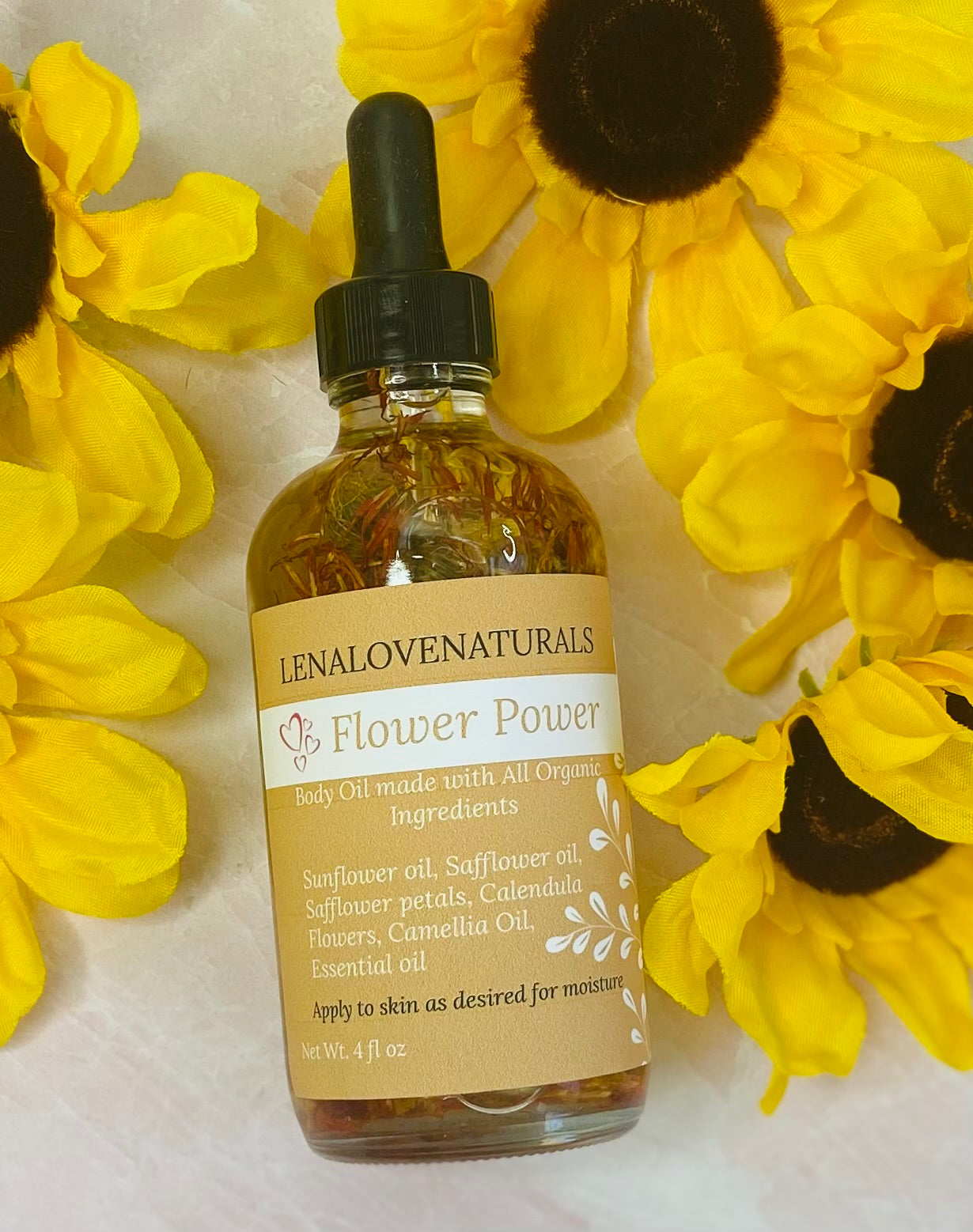 Flower power body oil, Calendula oil, Sunflower oil, Organic Body oil - LenaLoveNaturals