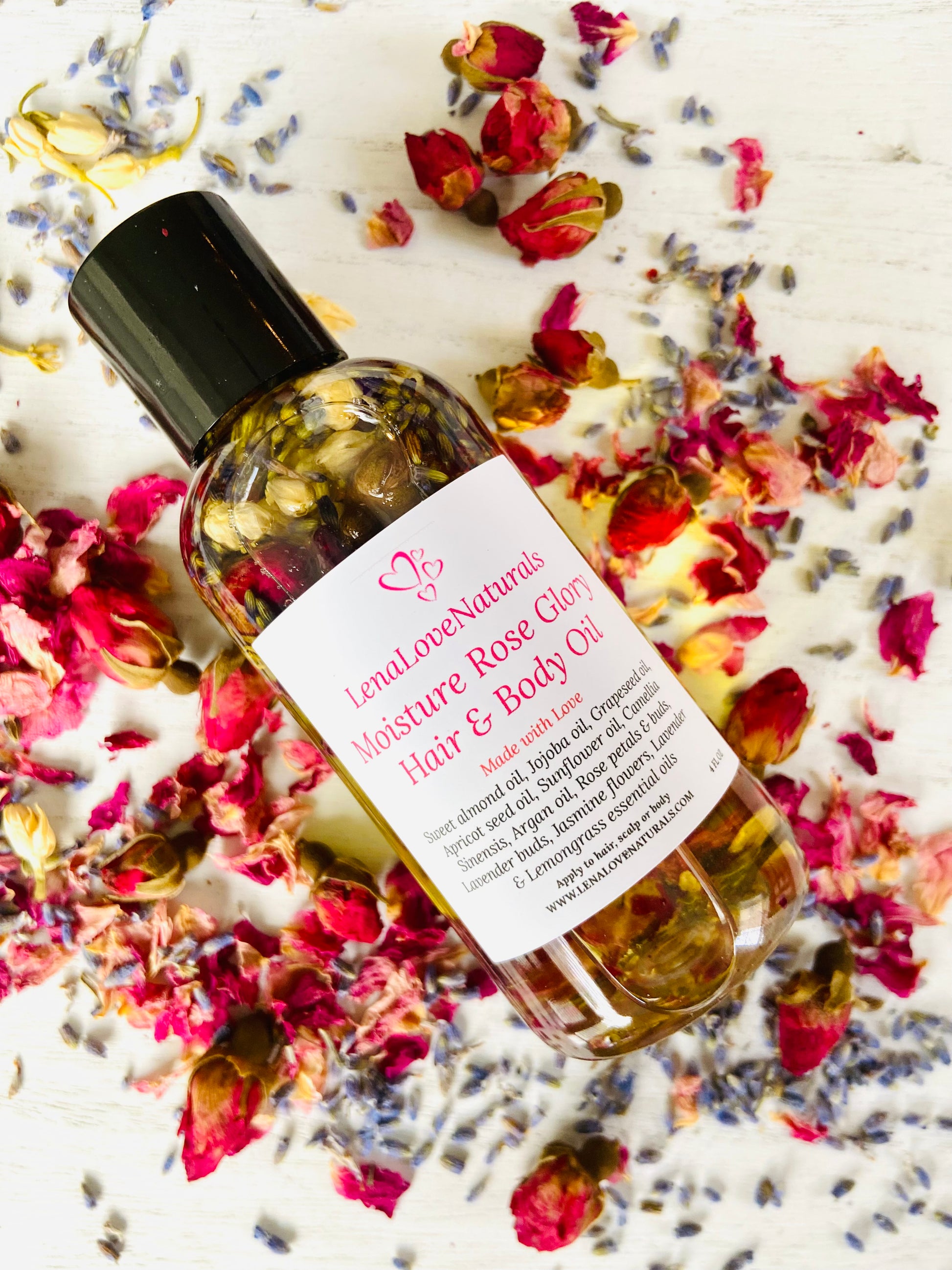 Moisture Rose Glory Hair & Body Oil (Rose oil, Hair growth oil, Lavender oil) 4oz - LenaLoveNaturals